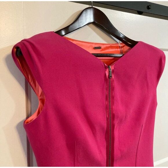 NWT Elie Tahari Ruth Dress $448 Full Bloom Metal Zipper Cap Sleeve Pink/Orange - Picture 3 of 15